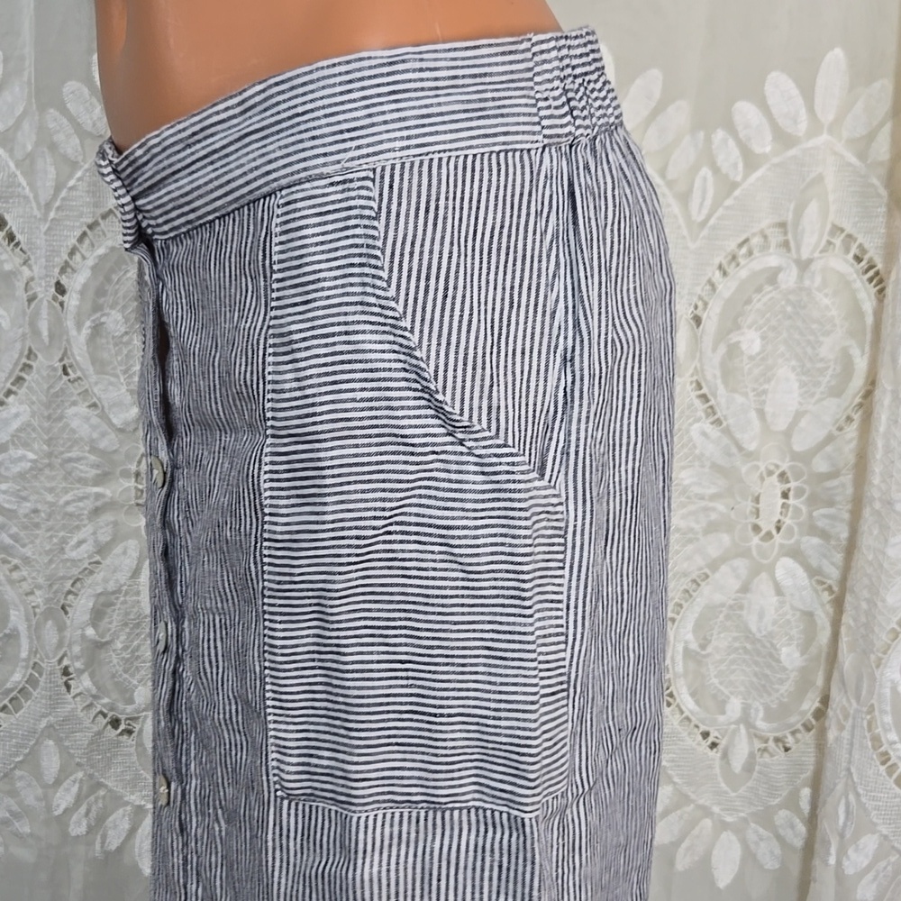 ST. TROPEZ West 100% Linen Striped Long Maxi Style Skirt Sz Medium - Picture 3 of 8